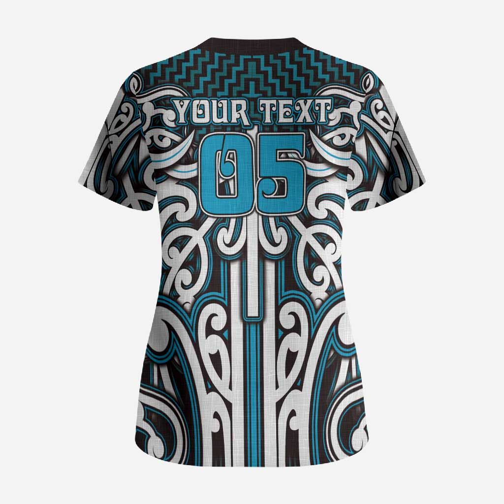 Custom Aotearoa Ngati Porou Scrub Top Maori Tribal Pattern Mix Poutama LT05 - Polynesian Pride