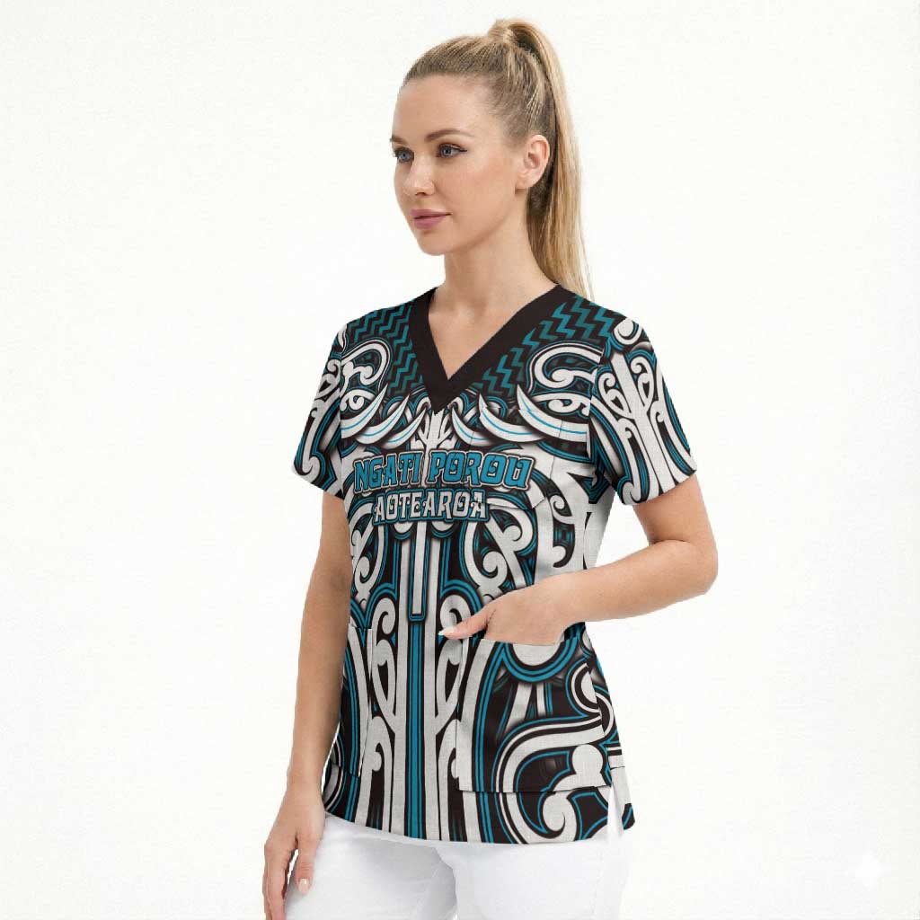Custom Aotearoa Ngati Porou Scrub Top Maori Tribal Pattern Mix Poutama LT05 - Polynesian Pride