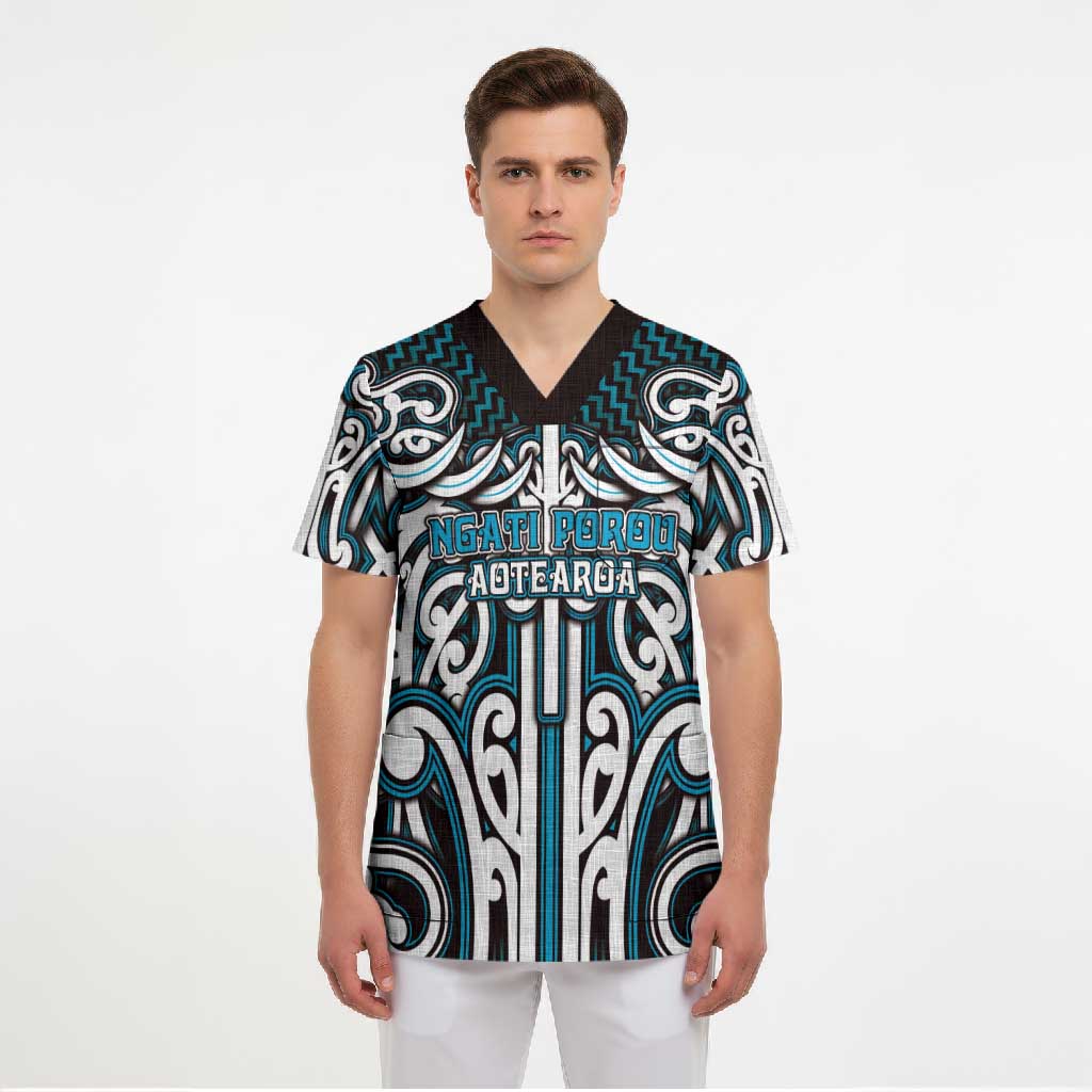 Custom Aotearoa Ngati Porou Scrub Top Maori Tribal Pattern Mix Poutama LT05 - Polynesian Pride