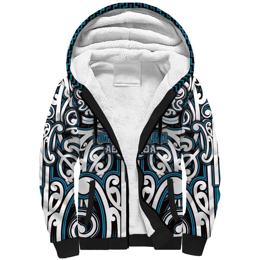 Custom Aotearoa Ngati Porou Sherpa Hoodie Maori Tribal Pattern Mix Poutama LT05 Unisex Blue - Polynesian Pride