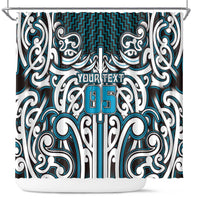 Custom Aotearoa Ngati Porou Shower Curtain Maori Tribal Pattern Mix Poutama LT05 Blue - Polynesian Pride