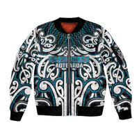 Custom Aotearoa Ngati Porou Sleeve Zip Bomber Jacket Maori Tribal Pattern Mix Poutama LT05 Unisex Blue - Polynesian Pride