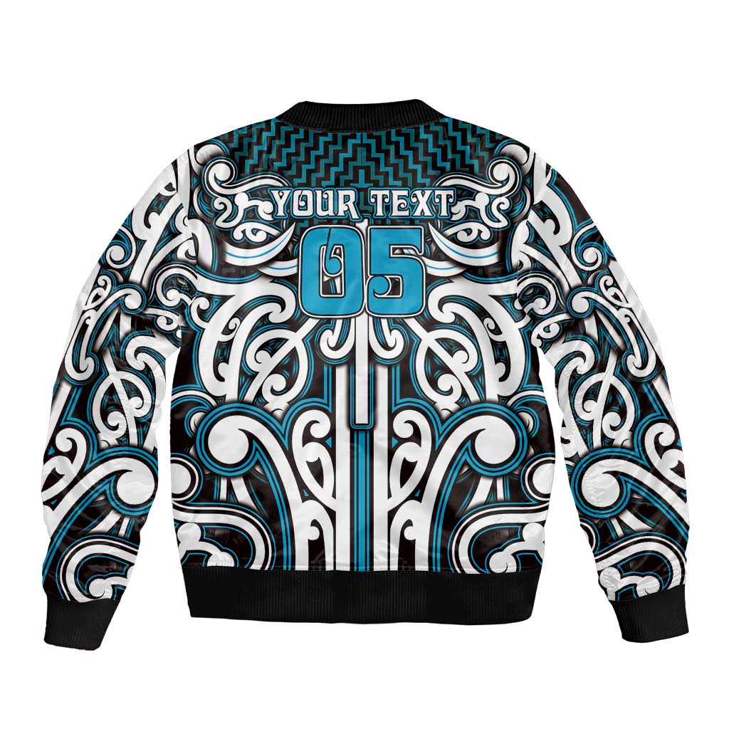 Custom Aotearoa Ngati Porou Sleeve Zip Bomber Jacket Maori Tribal Pattern Mix Poutama LT05 - Polynesian Pride