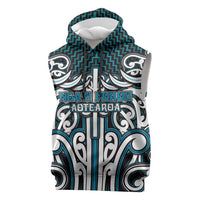 Custom Aotearoa Ngati Porou Sleeveless Hoodie Maori Tribal Pattern Mix Poutama LT05 Blue - Polynesian Pride