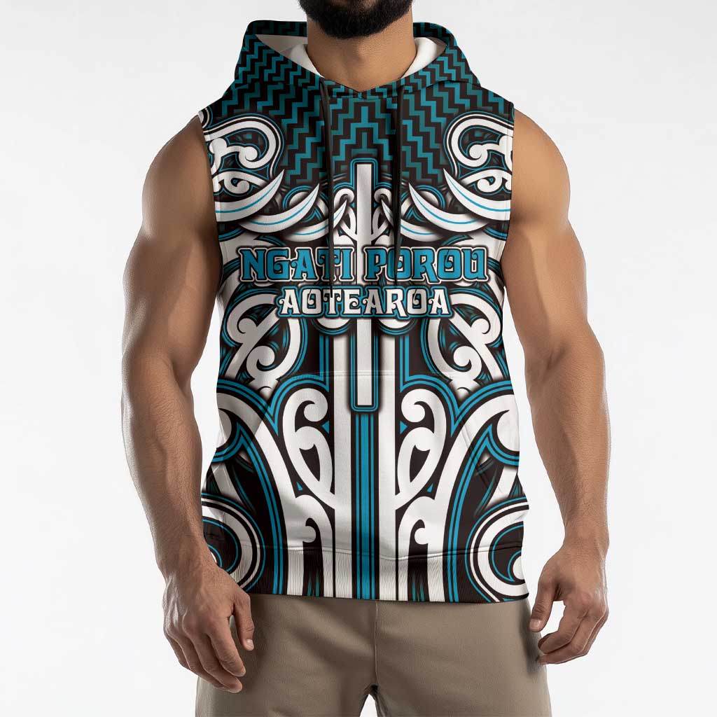 Custom Aotearoa Ngati Porou Sleeveless Hoodie Maori Tribal Pattern Mix Poutama LT05 - Polynesian Pride