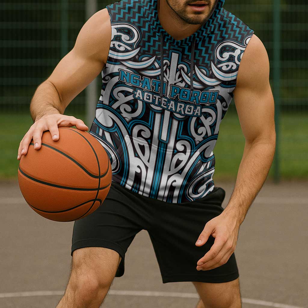 Custom Aotearoa Ngati Porou Sleeveless Hoodie Maori Tribal Pattern Mix Poutama LT05 - Polynesian Pride