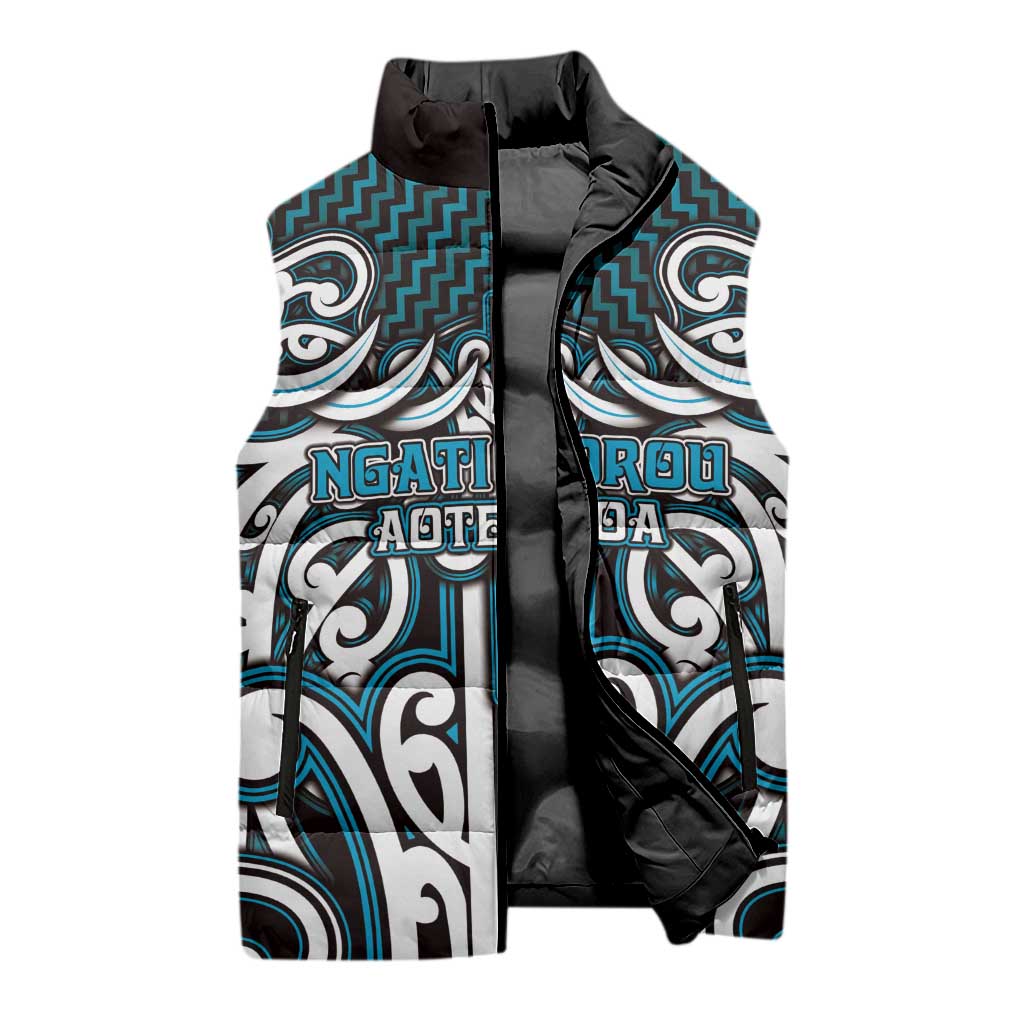 Custom Aotearoa Ngati Porou Sleeveless Puffer Jacket Maori Tribal Pattern Mix Poutama LT05 - Polynesian Pride