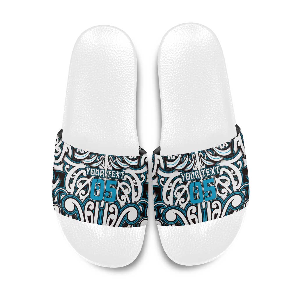 Custom Aotearoa Ngati Porou Slide Sandals Maori Tribal Pattern Mix Poutama LT05 Blue - Polynesian Pride