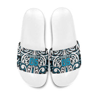 Custom Aotearoa Ngati Porou Slide Sandals Maori Tribal Pattern Mix Poutama LT05 Blue - Polynesian Pride