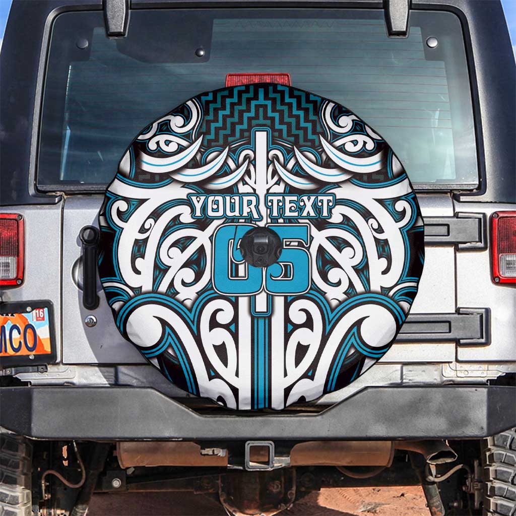 Custom Aotearoa Ngati Porou Spare Tire Cover Maori Tribal Pattern Mix Poutama LT05 Blue - Polynesian Pride