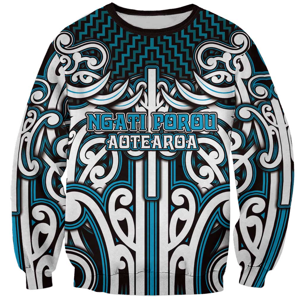 Custom Aotearoa Ngati Porou Sweatshirt Maori Tribal Pattern Mix Poutama LT05 Unisex Blue - Polynesian Pride