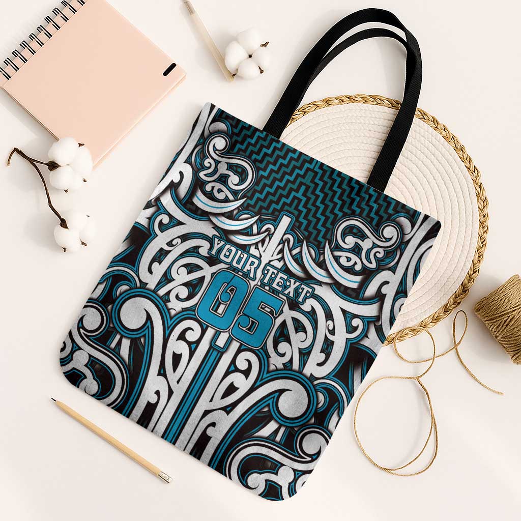 Custom Aotearoa Ngati Porou Tote Bag Maori Tribal Pattern Mix Poutama LT05 Black Strap One Size Blue - Polynesian Pride