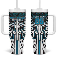 Custom Aotearoa Ngati Porou Tumbler With Handle Maori Tribal Pattern Mix Poutama LT05 One Size: 40 oz Blue - Polynesian Pride