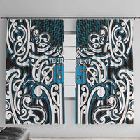 Custom Aotearoa Ngati Porou Window Curtain Maori Tribal Pattern Mix Poutama LT05 With Hooks Blue - Polynesian Pride