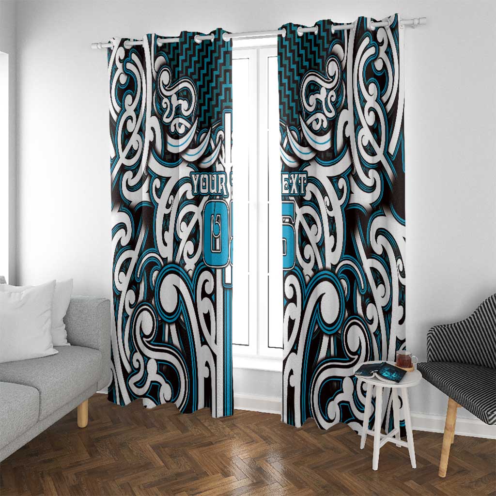 Custom Aotearoa Ngati Porou Window Curtain Maori Tribal Pattern Mix Poutama LT05 With Grommets Blue - Polynesian Pride