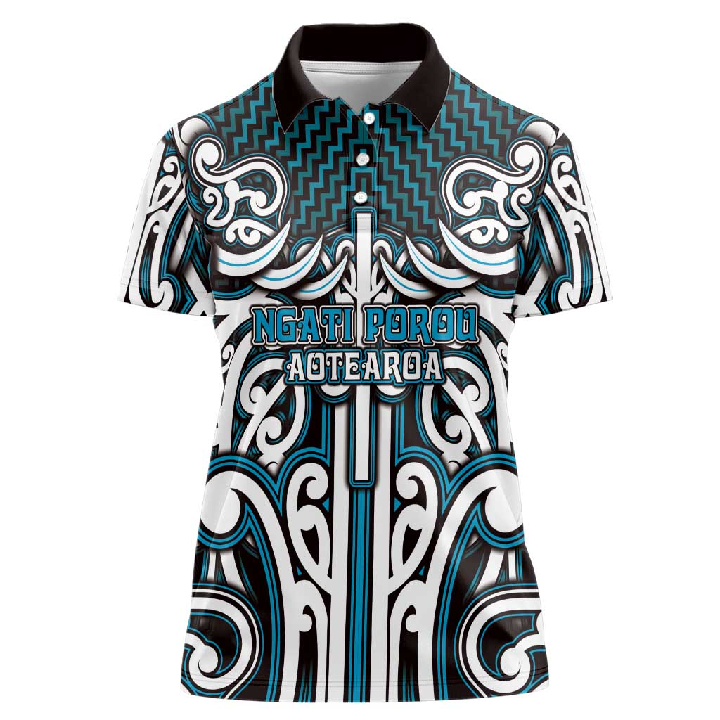 Custom Aotearoa Ngati Porou Women Polo Shirt Maori Tribal Pattern Mix Poutama LT05 Female Blue - Polynesian Pride
