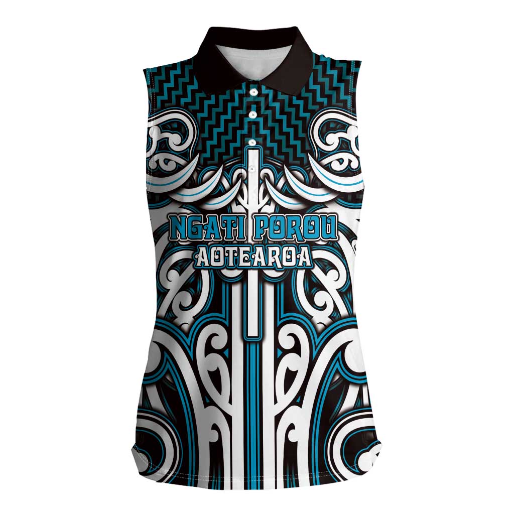 Custom Aotearoa Ngati Porou Women Sleeveless Polo Shirt Maori Tribal Pattern Mix Poutama LT05 Female Blue - Polynesian Pride