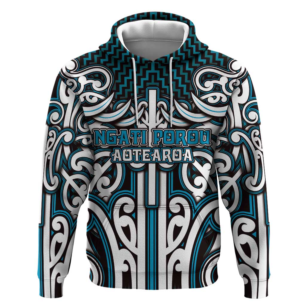 Custom Aotearoa Ngati Porou Zip Hoodie Maori Tribal Pattern Mix Poutama LT05 Pullover Hoodie Blue - Polynesian Pride