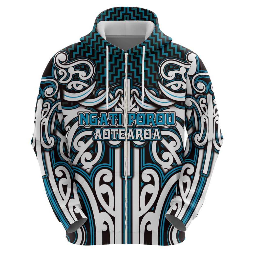 Custom Aotearoa Ngati Porou Zip Hoodie Maori Tribal Pattern Mix Poutama LT05 - Polynesian Pride