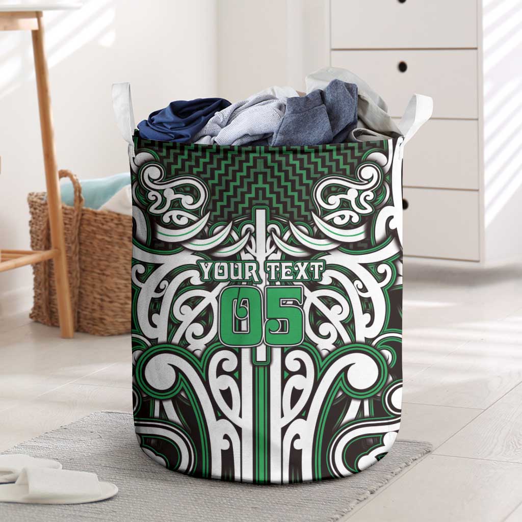 Custom Aotearoa Ngai Tahu Laundry Basket Maori Tribal Pattern Mix Poutama LT05 Green - Polynesian Pride