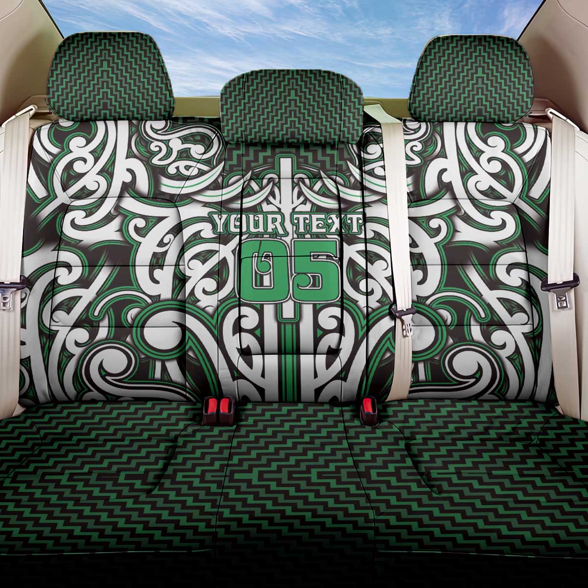 Custom Aotearoa Ngai Tahu Back Car Seat Cover Maori Tribal Pattern Mix Poutama LT05 One Size Green - Polynesian Pride