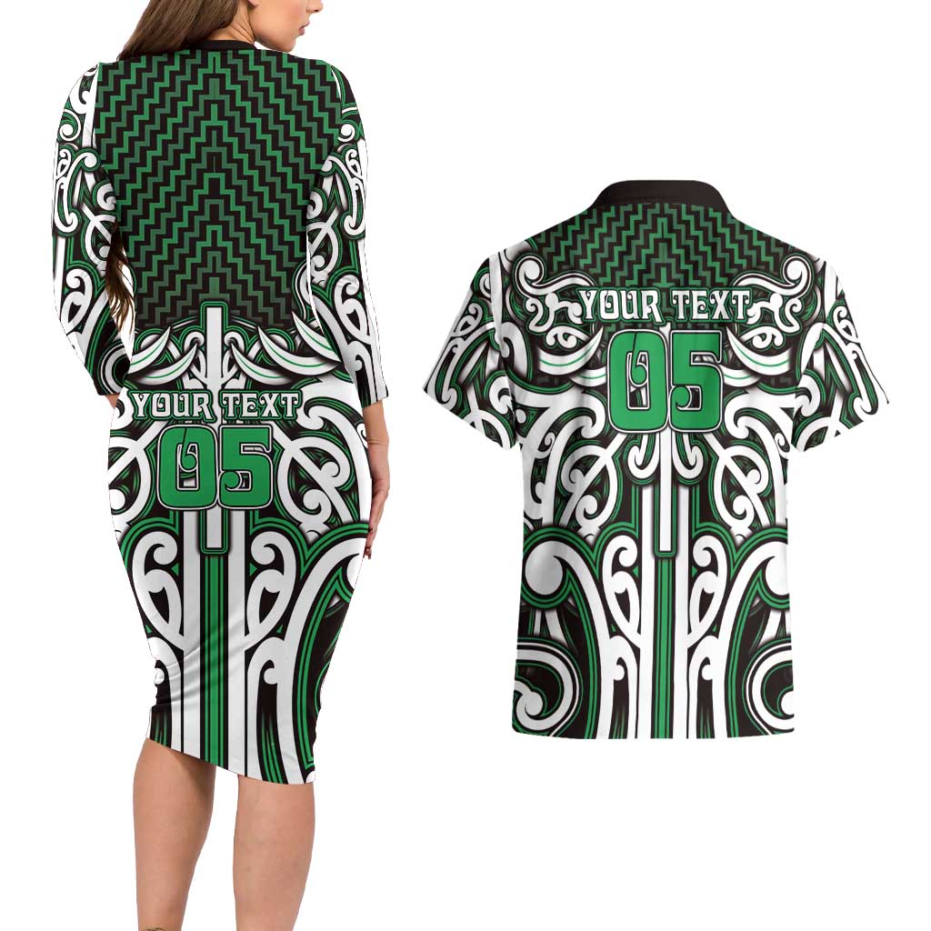 Custom Aotearoa Ngai Tahu Couples Matching Long Sleeve Bodycon Dress and Hawaiian Shirt Maori Tribal Pattern Mix Poutama