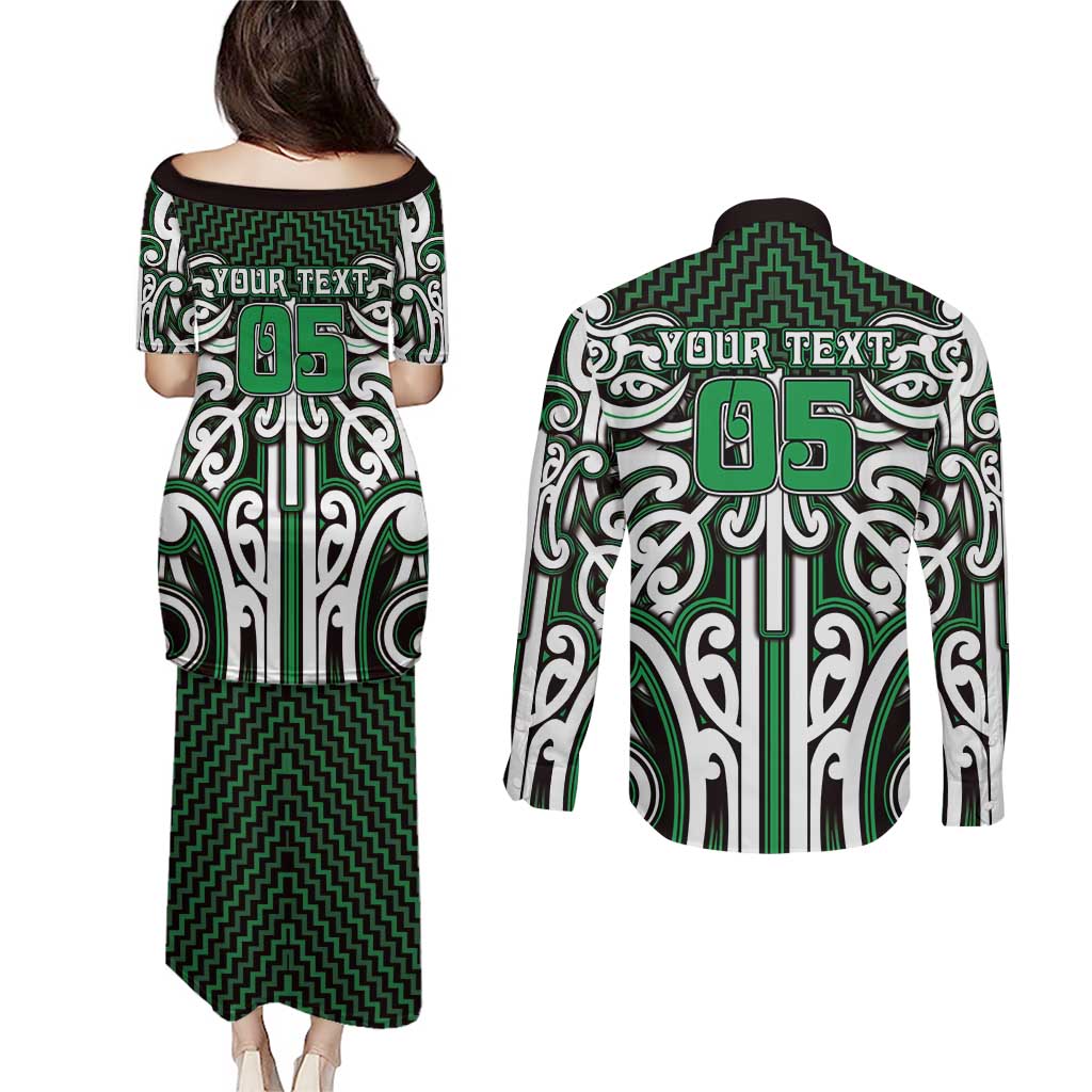 Custom Aotearoa Ngai Tahu Couples Matching Puletasi and Long Sleeve Button Shirt Maori Tribal Pattern Mix Poutama LT05 - Polynesian Pride