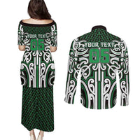 Custom Aotearoa Ngai Tahu Couples Matching Puletasi and Long Sleeve Button Shirt Maori Tribal Pattern Mix Poutama LT05 - Polynesian Pride