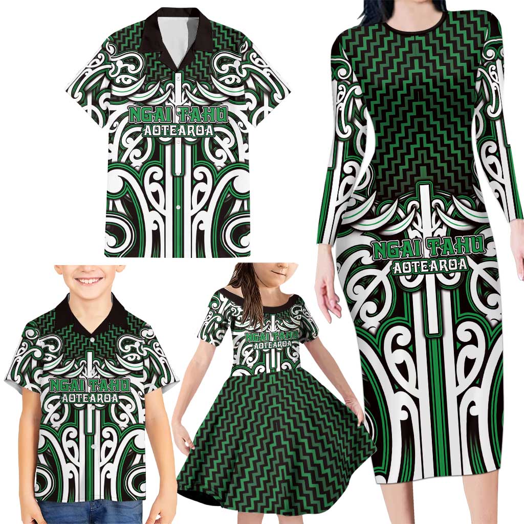Custom Aotearoa Ngai Tahu Family Matching Long Sleeve Bodycon Dress and Hawaiian Shirt Maori Tribal Pattern Mix Poutama