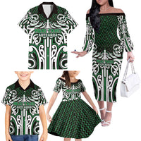 Custom Aotearoa Ngai Tahu Family Matching Off The Shoulder Long Sleeve Dress and Hawaiian Shirt Maori Tribal Pattern Mix Poutama