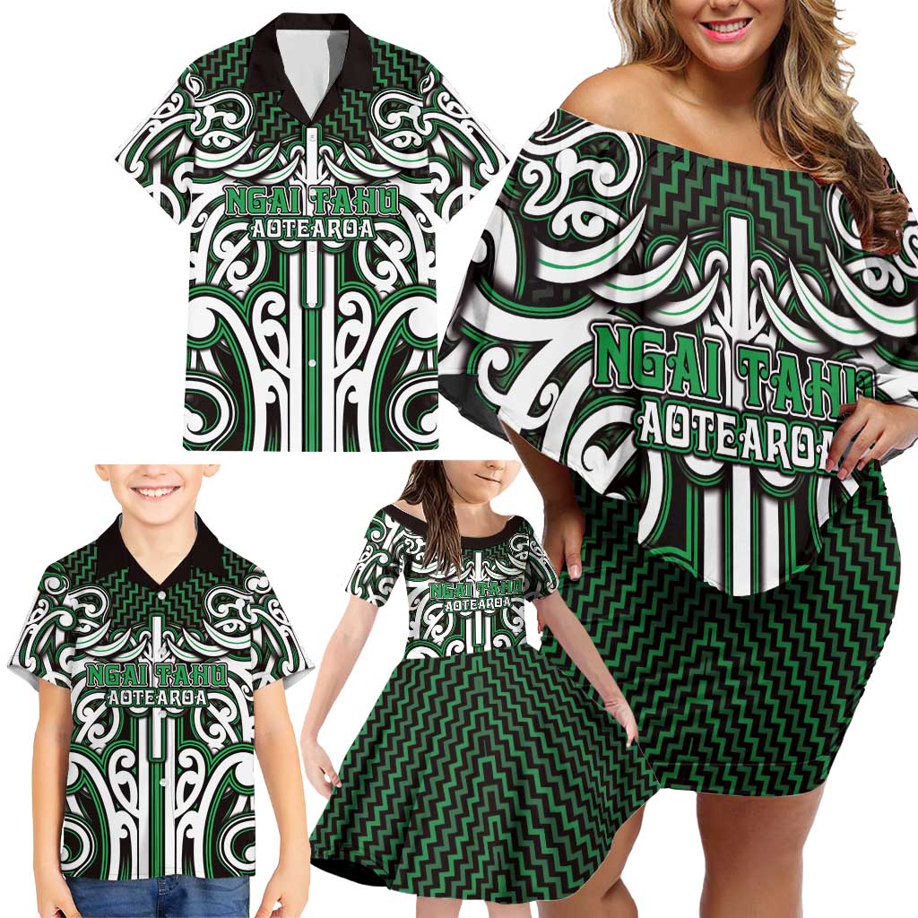 Custom Aotearoa Ngai Tahu Family Matching Off Shoulder Short Dress and Hawaiian Shirt Maori Tribal Pattern Mix Poutama LT05 - Polynesian Pride