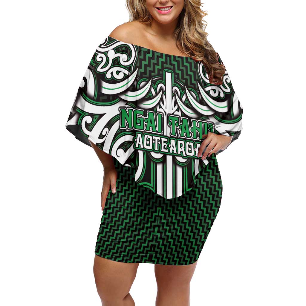 Custom Aotearoa Ngai Tahu Family Matching Off Shoulder Short Dress and Hawaiian Shirt Maori Tribal Pattern Mix Poutama