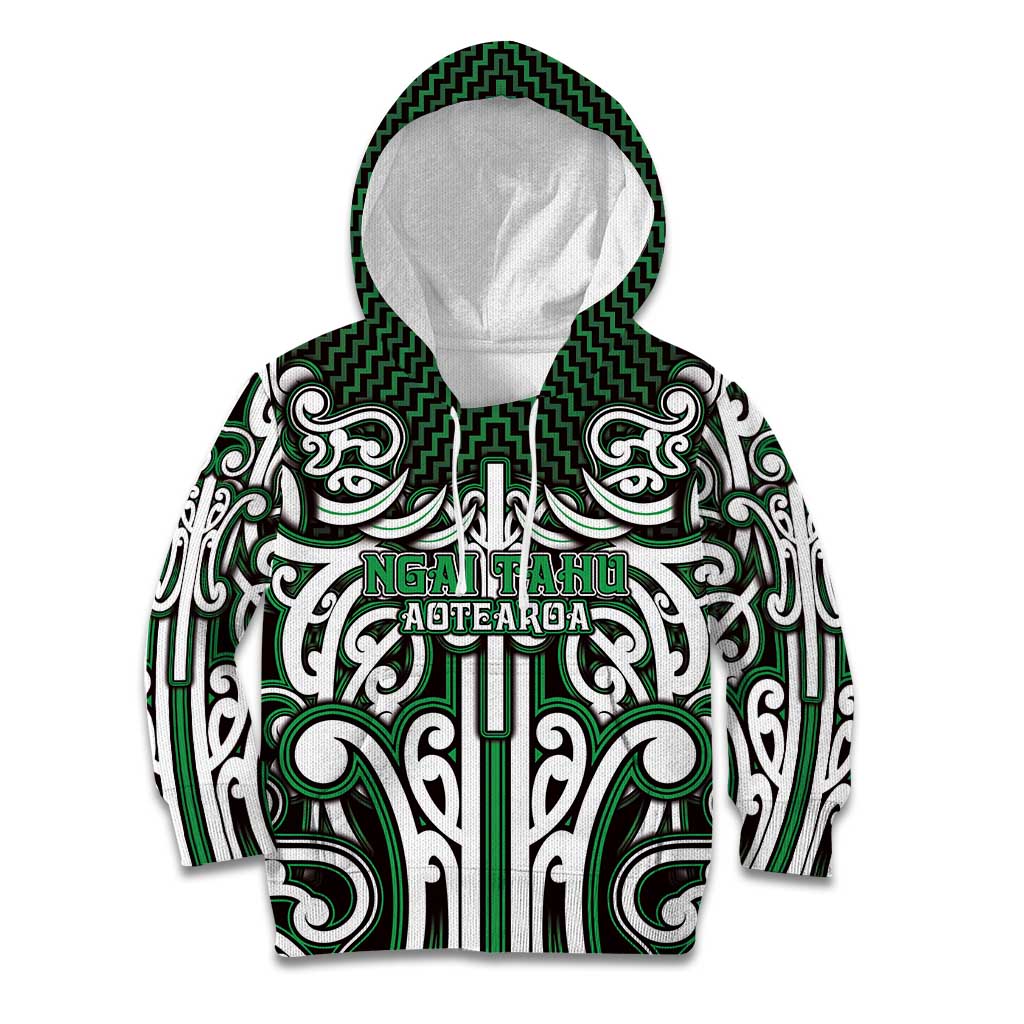 Custom Aotearoa Ngai Tahu Kid Hoodie Maori Tribal Pattern Mix Poutama LT05 Hoodie Green - Polynesian Pride