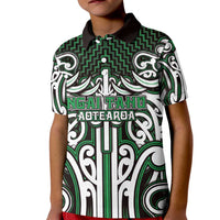 Custom Aotearoa Ngai Tahu Kid Polo Shirt Maori Tribal Pattern Mix Poutama LT05 Kid Green - Polynesian Pride