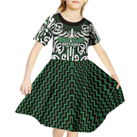 Custom Aotearoa Ngai Tahu Kid Short Sleeve Dress Maori Tribal Pattern Mix Poutama LT05 - Polynesian Pride