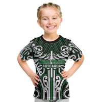 Custom Aotearoa Ngai Tahu Kid T Shirt Maori Tribal Pattern Mix Poutama LT05 Green - Polynesian Pride