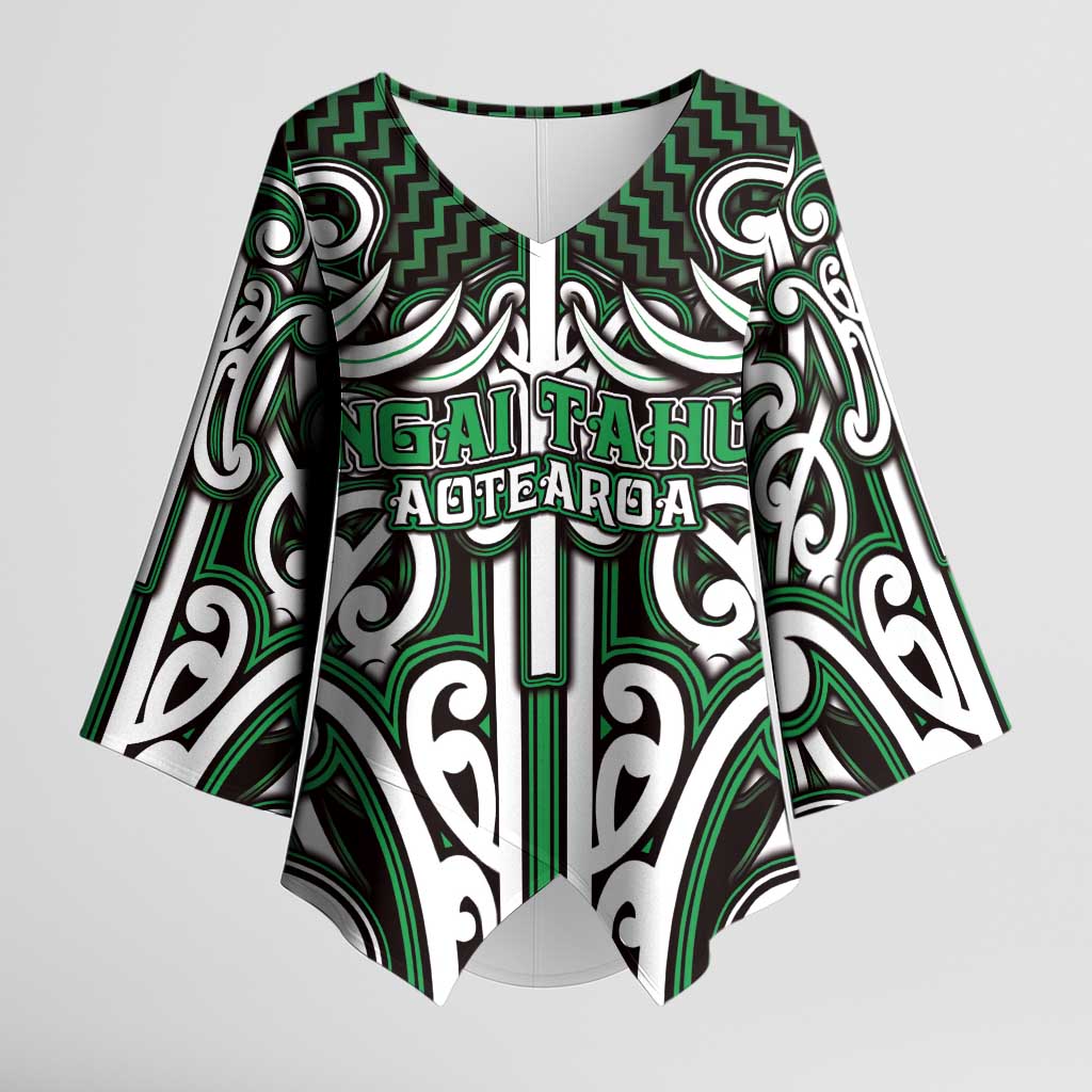 Custom Aotearoa Ngai Tahu Kimono Sleeve Blouse Maori Tribal Pattern Mix Poutama LT05 Female Green - Polynesian Pride