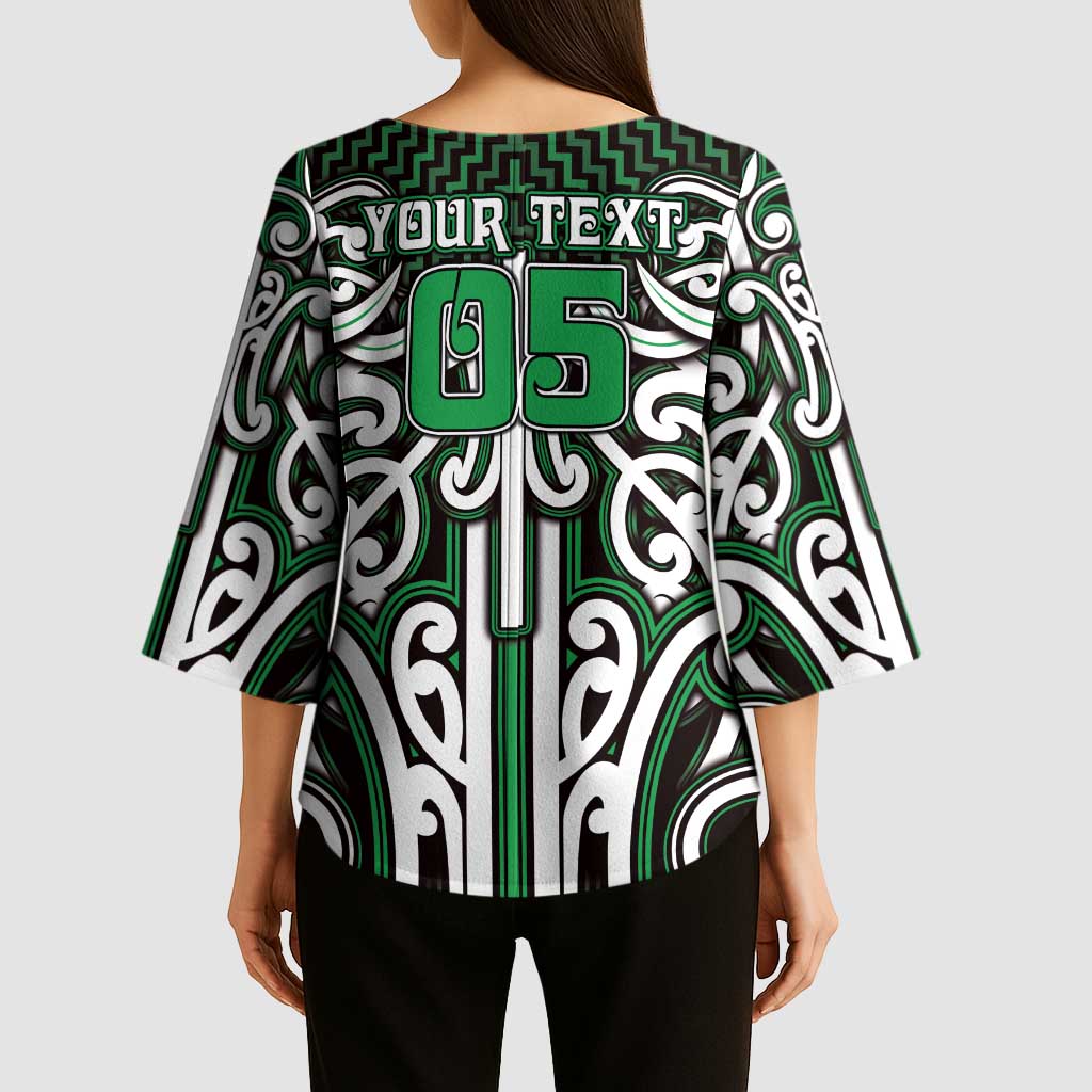 Custom Aotearoa Ngai Tahu Kimono Sleeve Blouse Maori Tribal Pattern Mix Poutama LT05 - Polynesian Pride
