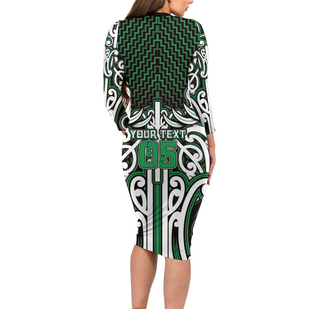 Custom Aotearoa Ngai Tahu Long Sleeve Bodycon Dress Maori Tribal Pattern Mix Poutama LT05 - Polynesian Pride