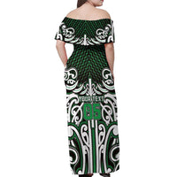 Custom Aotearoa Ngai Tahu Off Shoulder Maxi Dress Maori Tribal Pattern Mix Poutama LT05 - Polynesian Pride