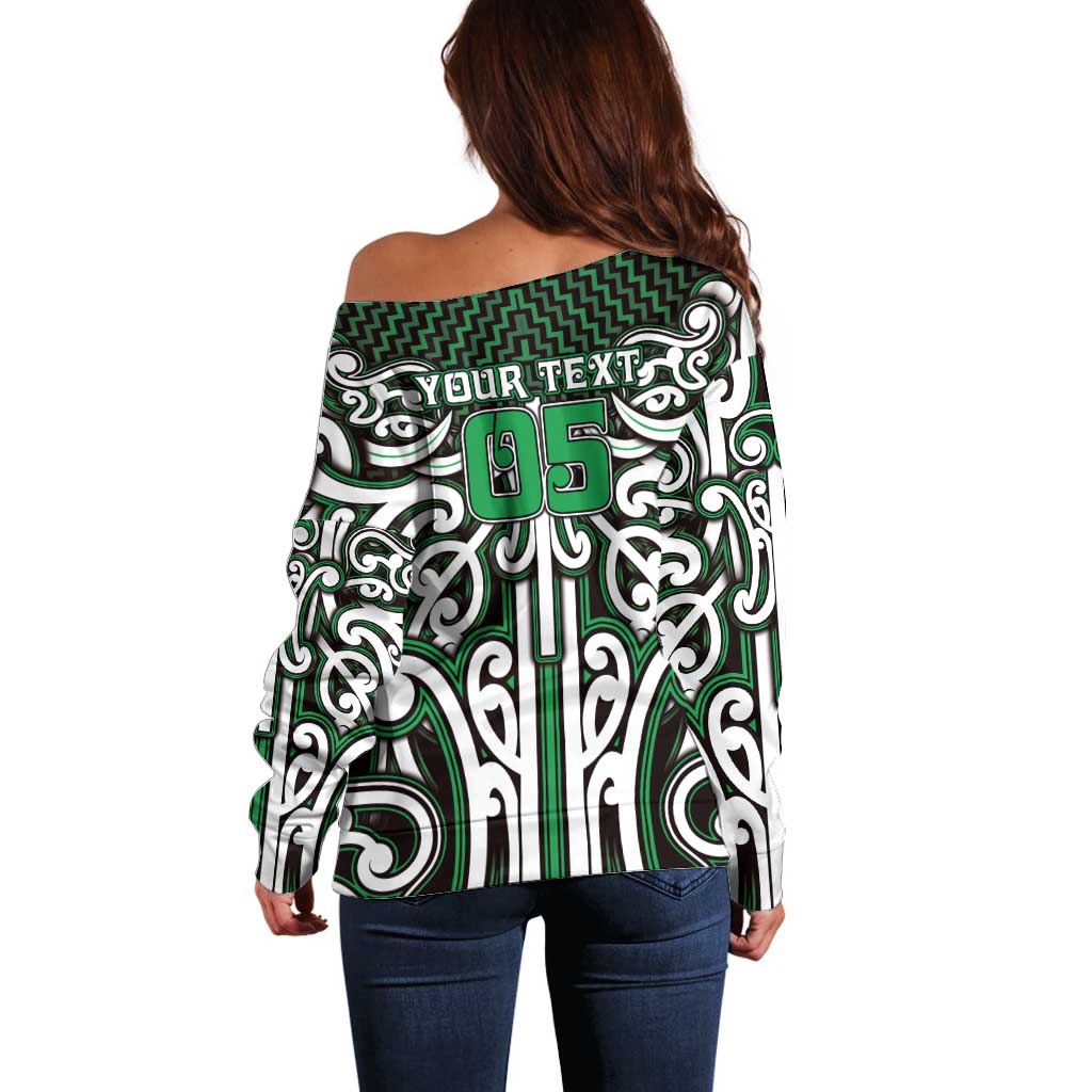 Custom Aotearoa Ngai Tahu Off Shoulder Sweater Maori Tribal Pattern Mix Poutama LT05 - Polynesian Pride