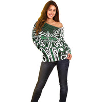 Custom Aotearoa Ngai Tahu Off Shoulder Sweater Maori Tribal Pattern Mix Poutama LT05 - Polynesian Pride