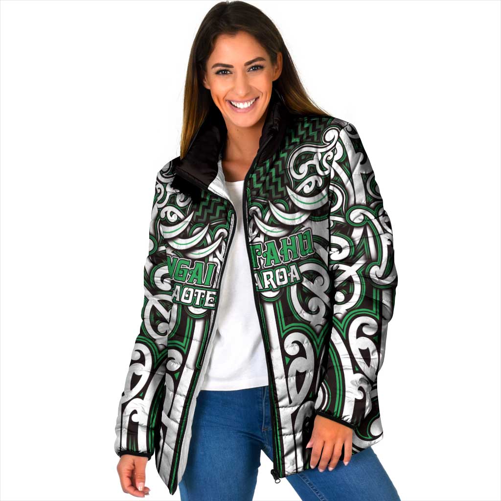 Custom Aotearoa Ngai Tahu Padded Jacket Maori Tribal Pattern Mix Poutama LT05 Women Green - Polynesian Pride