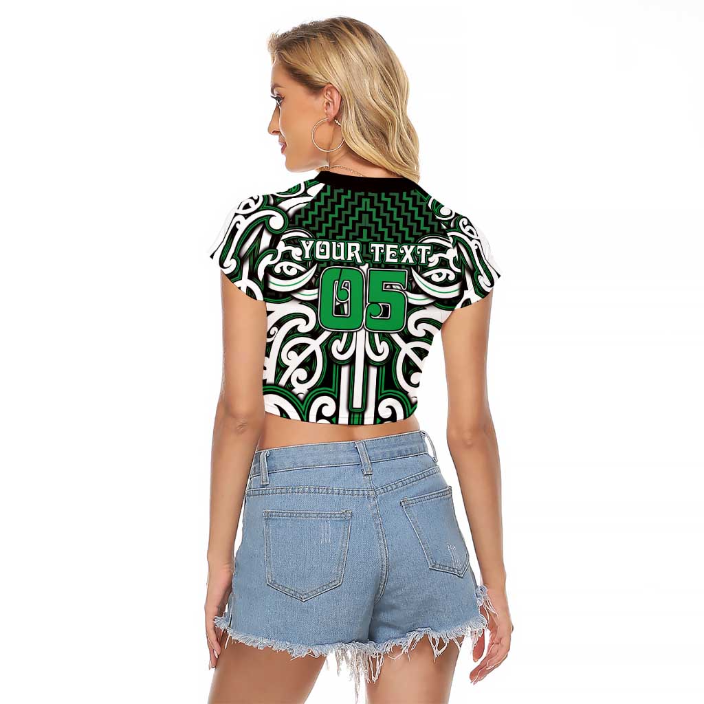 Custom Aotearoa Ngai Tahu Raglan Cropped T Shirt Maori Tribal Pattern Mix Poutama LT05 - Polynesian Pride