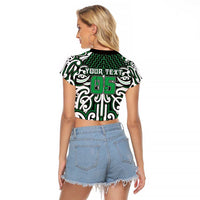 Custom Aotearoa Ngai Tahu Raglan Cropped T Shirt Maori Tribal Pattern Mix Poutama LT05 - Polynesian Pride