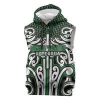Custom Aotearoa Ngai Tahu Sleeveless Hoodie Maori Tribal Pattern Mix Poutama LT05 Green - Polynesian Pride