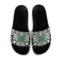 Custom Aotearoa Ngai Tahu Slide Sandals Maori Tribal Pattern Mix Poutama LT05 Green - Polynesian Pride
