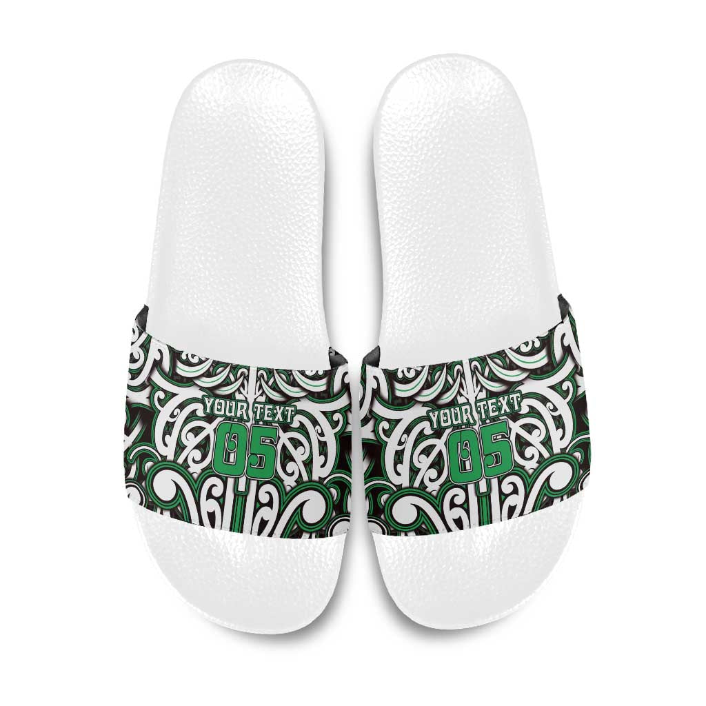 Custom Aotearoa Ngai Tahu Slide Sandals Maori Tribal Pattern Mix Poutama LT05 Green - Polynesian Pride