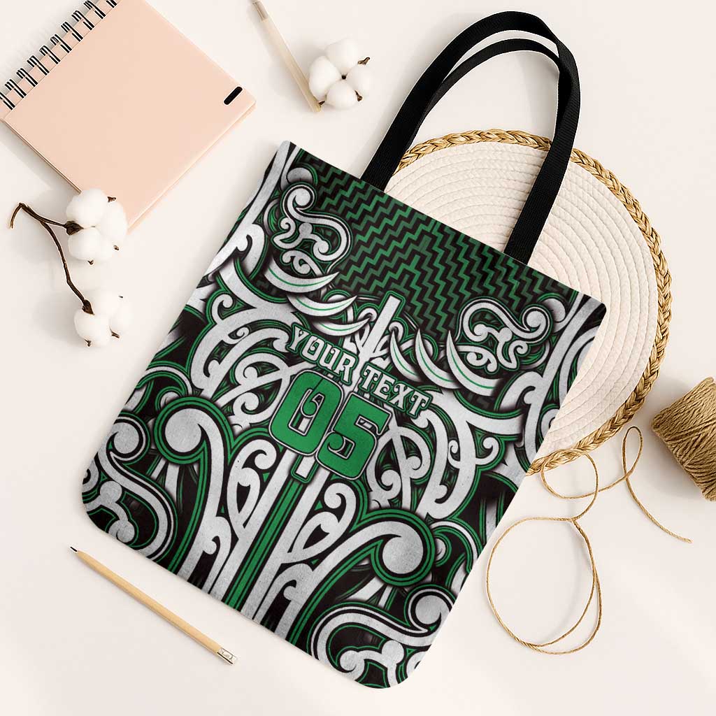 Custom Aotearoa Ngai Tahu Tote Bag Maori Tribal Pattern Mix Poutama LT05 Black Strap One Size Green - Polynesian Pride