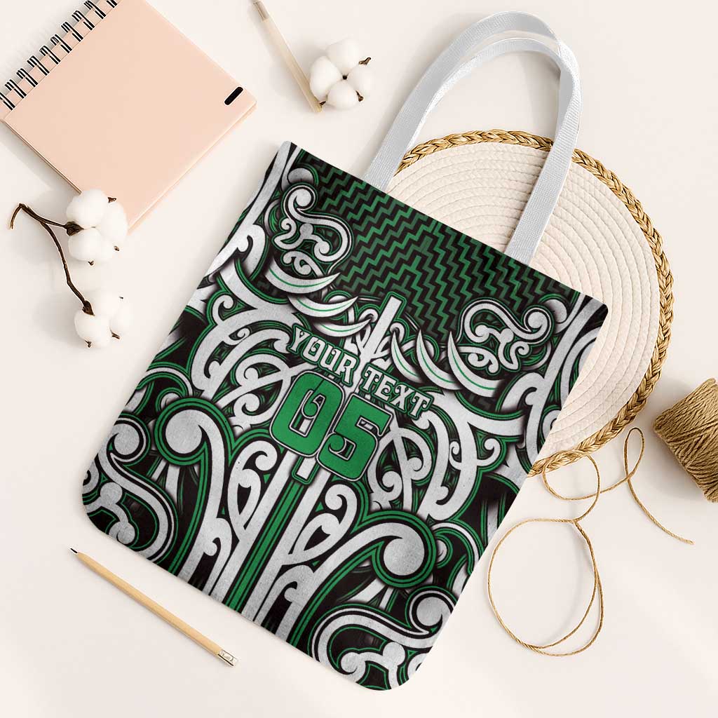 Custom Aotearoa Ngai Tahu Tote Bag Maori Tribal Pattern Mix Poutama LT05 White Strap One Size Green - Polynesian Pride